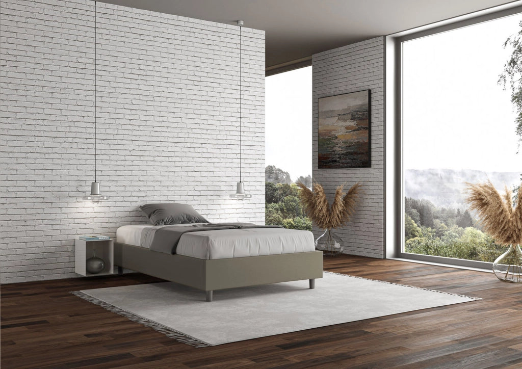 BS COM Letto una piazza e mezza senza rete imbottito 120x210 similpelle cappuccino