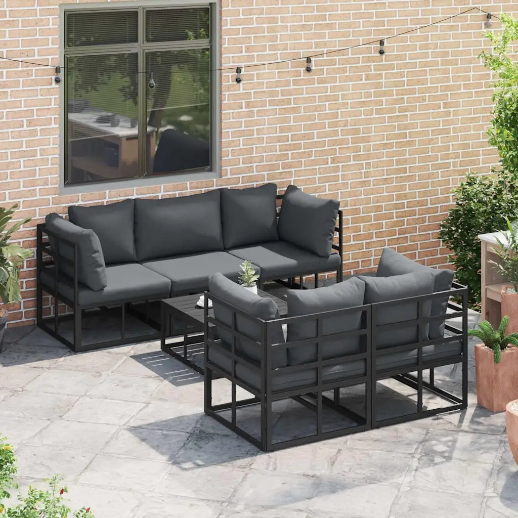 Set Divano da Giardino con cuscino 6 pcs Nero Acciaio 3378948