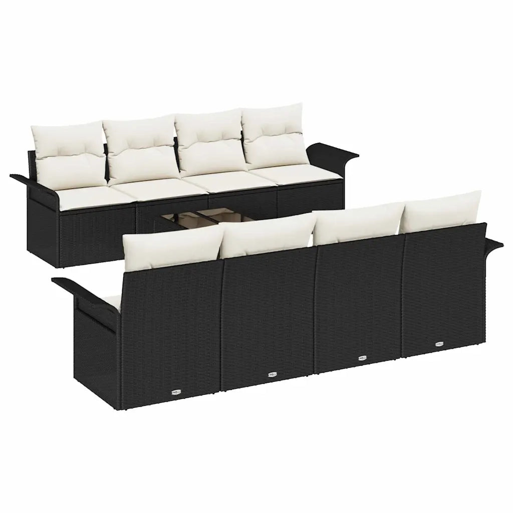 Set Divano da Giardino 9 pcs Nero Poly Rattan