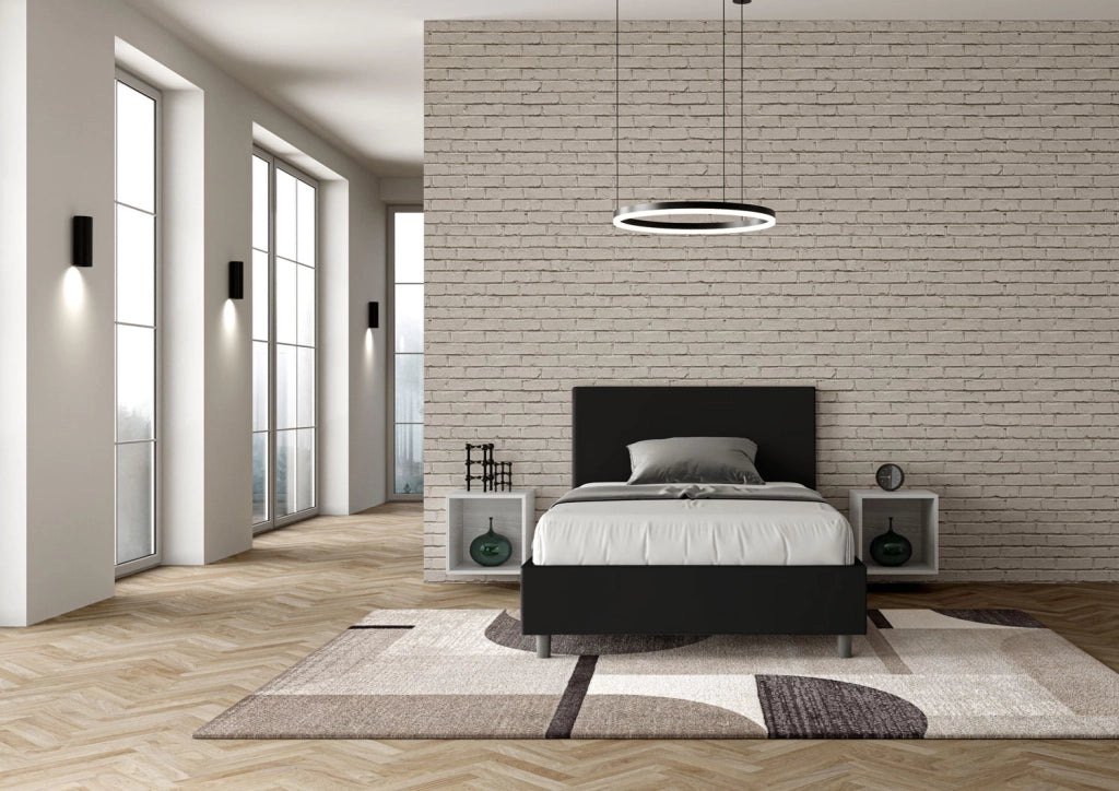 BS COM Letto una piazza e mezza con rete imbottito 120x200 similpelle nero