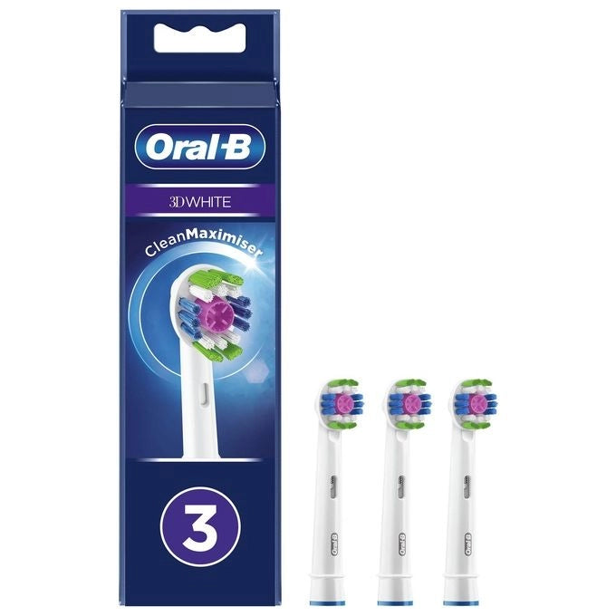 Oral-B 3D White Testine Di Ricambio Con Tecnologia CleanMaximiser, Confezione Da 3 Pezzi