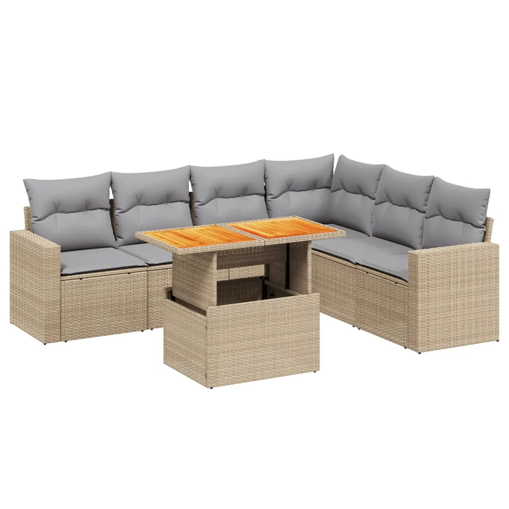 Set Divani da Giardino 7 pz con Cuscini Beige in Polyrattan 3271332