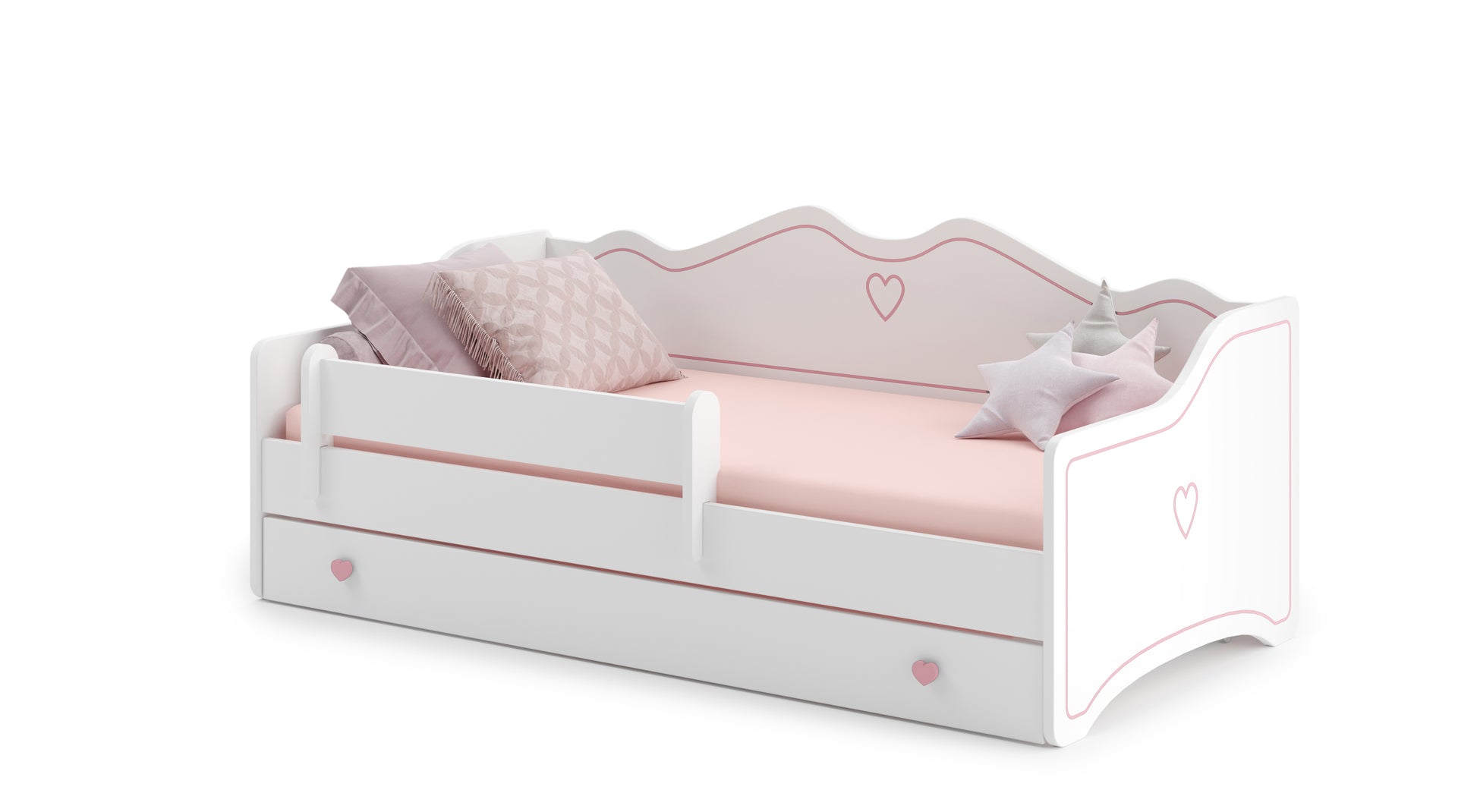 Letto per bambini EMMA 140x70 con materasso - Bianco/Rosa