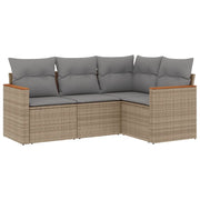Set Divano da Giardino 4 pz | Set Salotto da Giardino con Cuscini Beige Misto Polyrattan