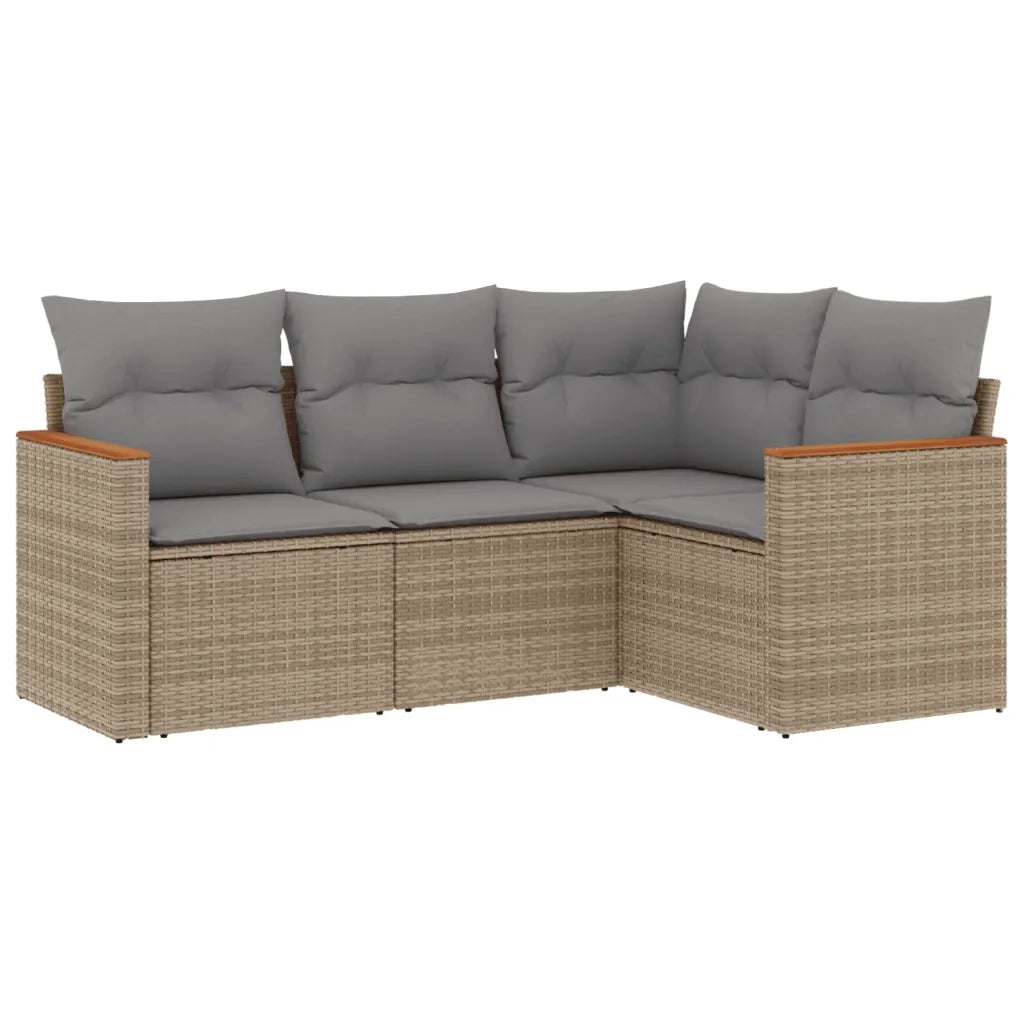 Set Divano da Giardino 4 pz | Set Salotto da Giardino con Cuscini Beige Misto Polyrattan