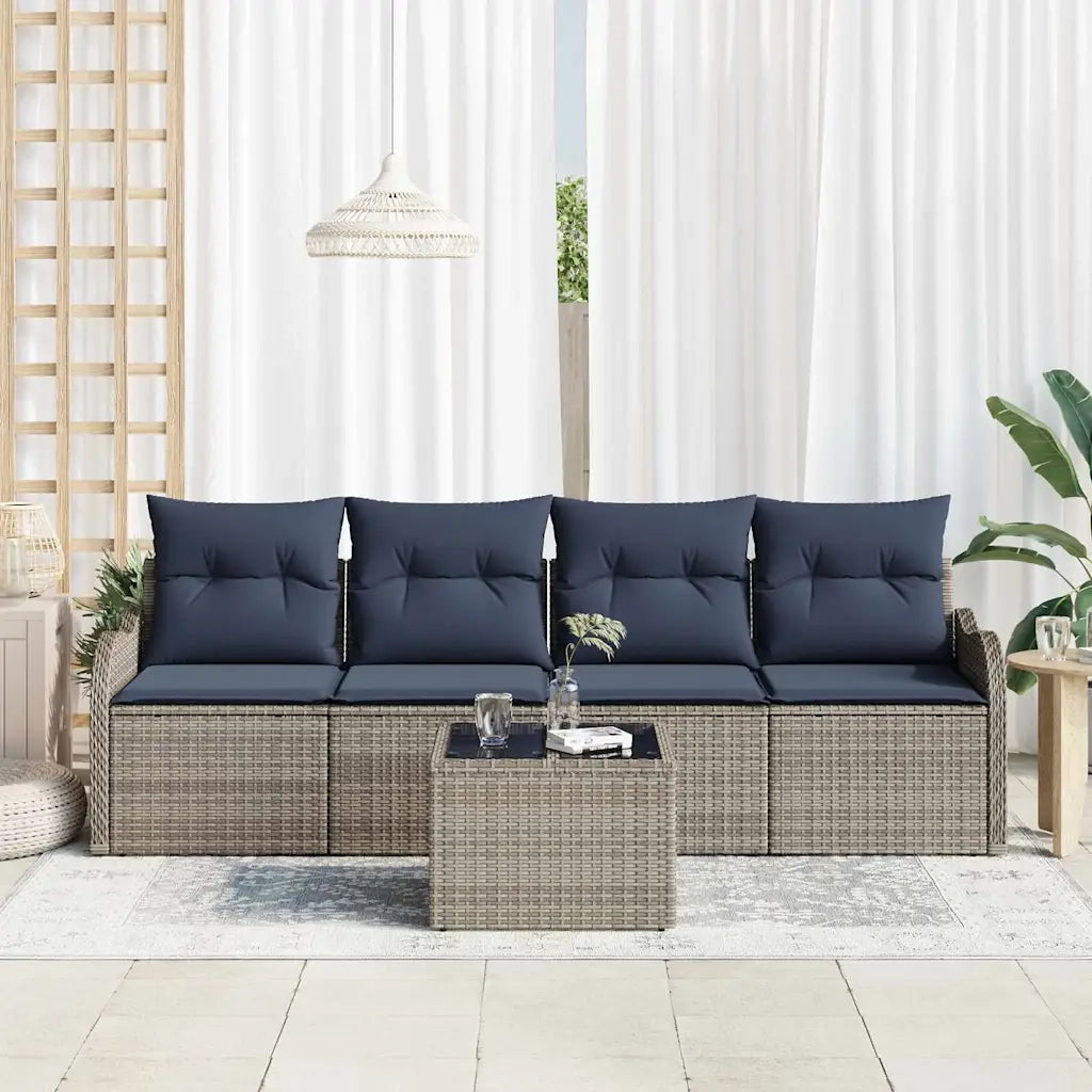 Set Divano da Giardino 5 pz Grigio polyrattan 3345575
