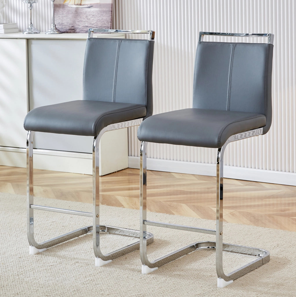 Set di 2 sgabelli da bar con schienale in PU e metallo grigio scuro