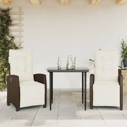 Set da Pranzo da Giardino 3pz con Cuscini in Polyrattan Marrone 3212974