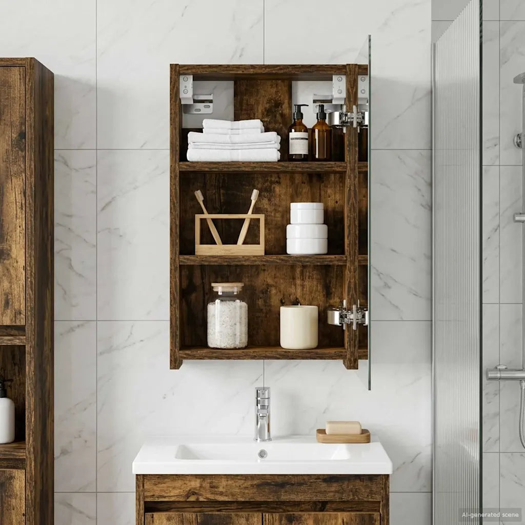 Mobiletto per specchio da Bagno | Armadio da bagno Rovere fum¨¦ 30 x 10,5 x 50 cm