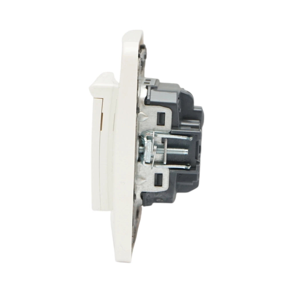 Presa schuko da incasso bianca 220V, 16A, PC con coperchio protettivo IP44 80x80mm