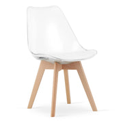 Sedia Mark trasparente con cuscino bianco e gambe in faggio