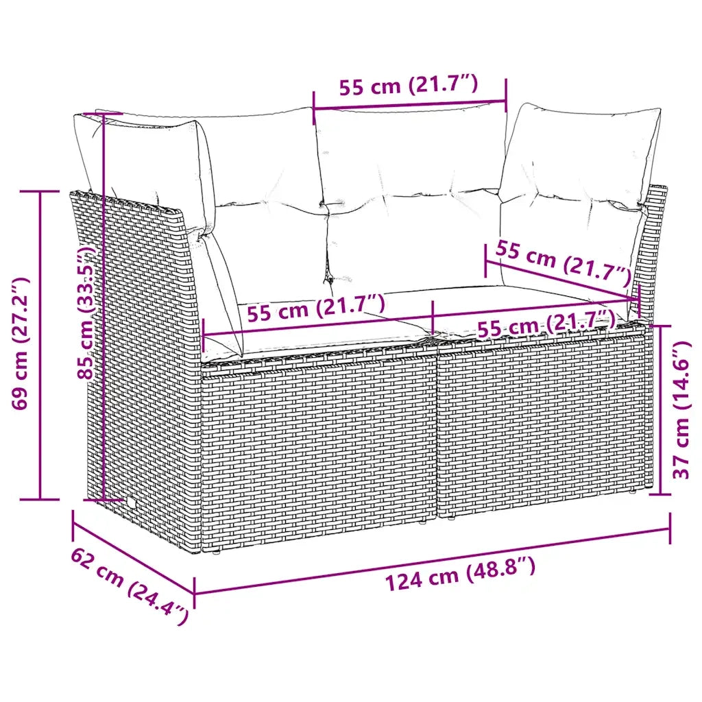 Divano da Giardino con Cuscini 2 Posti Grigio Chiaro Polyrattan 366176