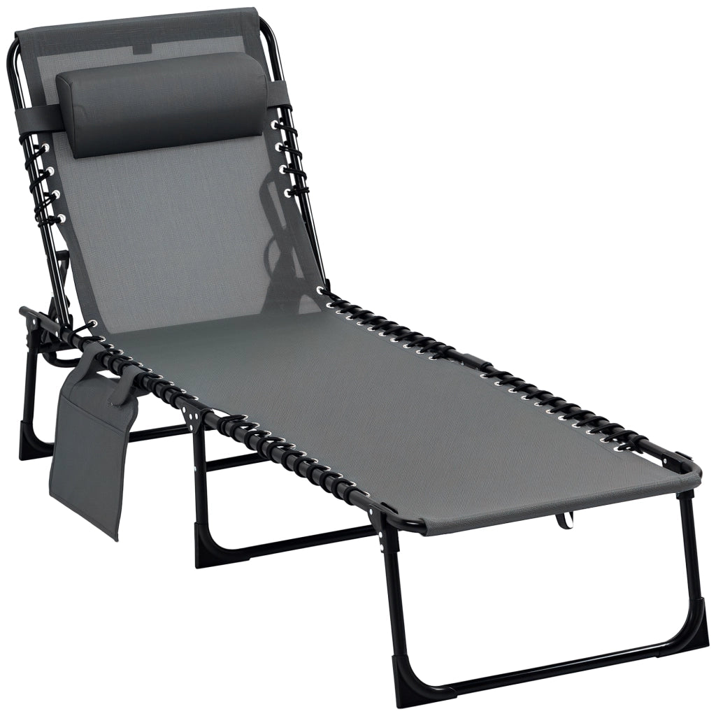 Sdraio da Giardino Pieghevole con Schienale Reclinabile su 5 Posizioni e Cuscino. 185x58x30cm. Grigio