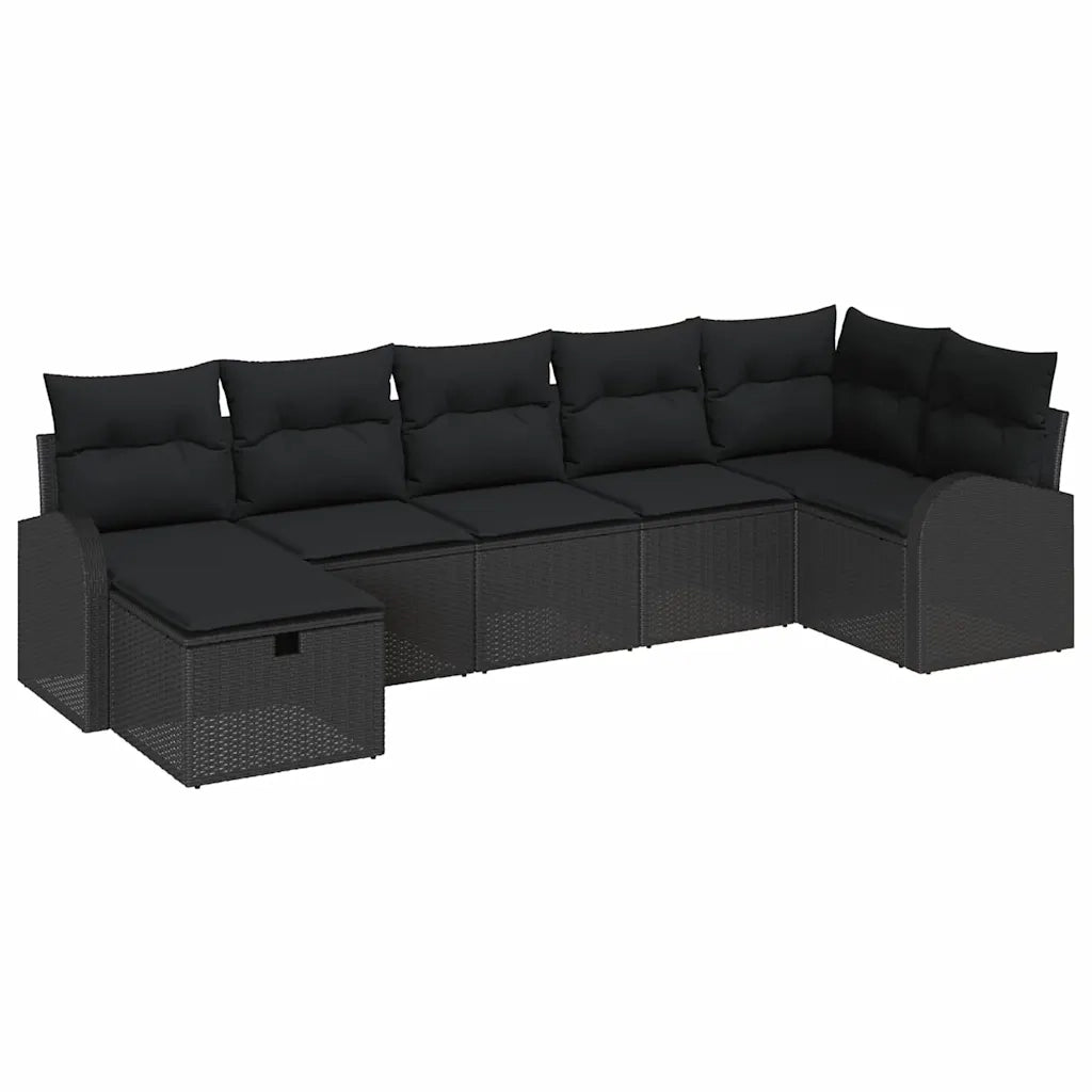Set Divano da Giardino con cuscino 7 pcs Nero polyrattan 3360434