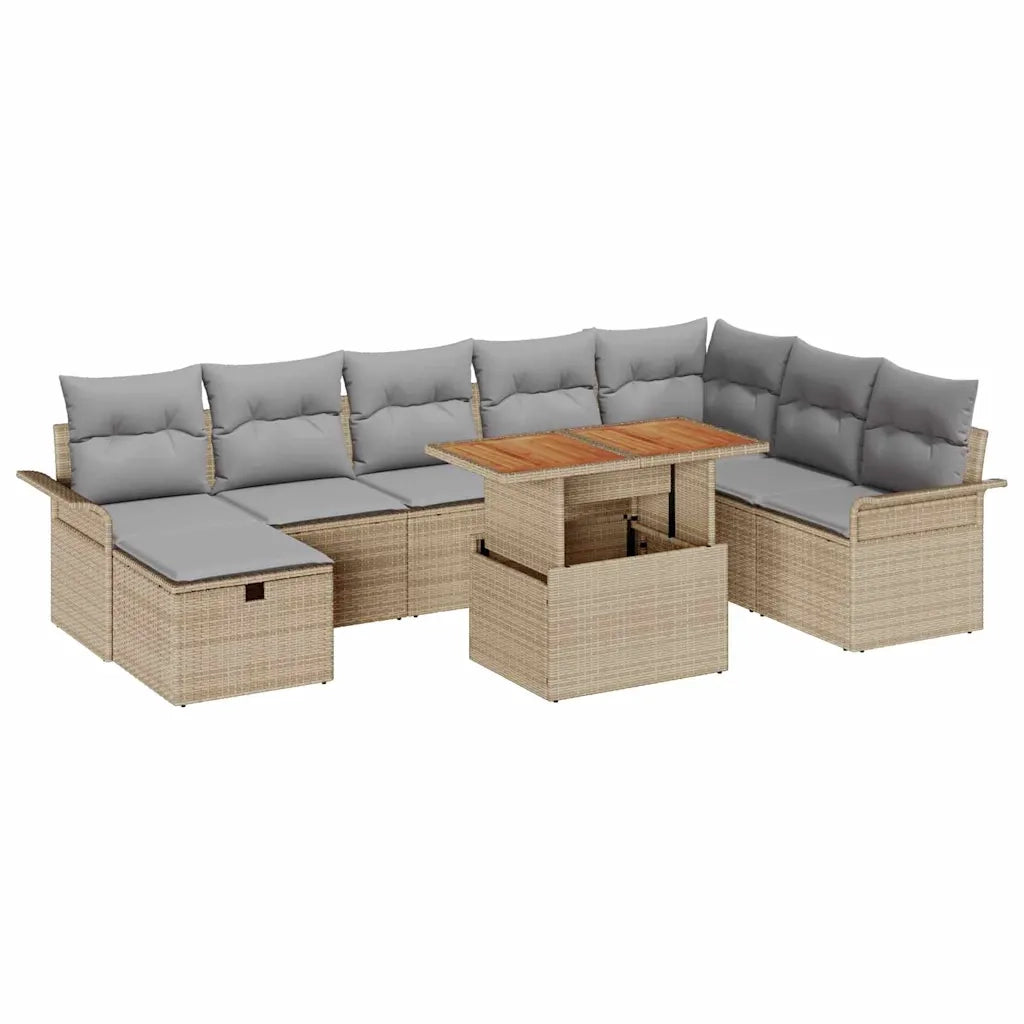 Set Divano da Giardino con cuscino 9 pcs Beige polyrattan 3359927