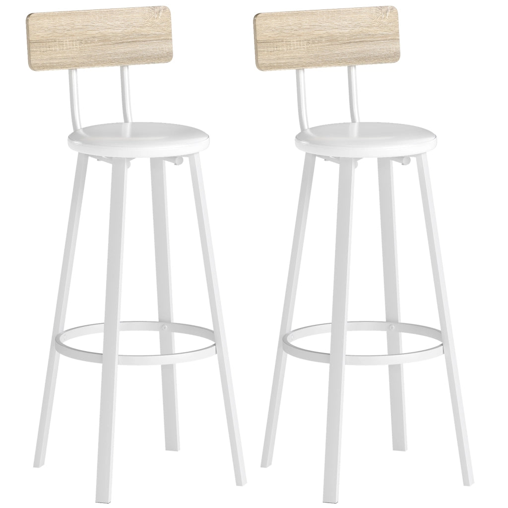 Sgabelli da Cucina con Schienale ¨C Minimal ¨C 2 Pezzi, PU, Naturale e Bianco