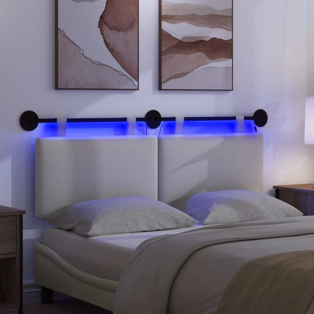 Testiera | Testata sospesa Con luce LED Crema Tessuto in Cords