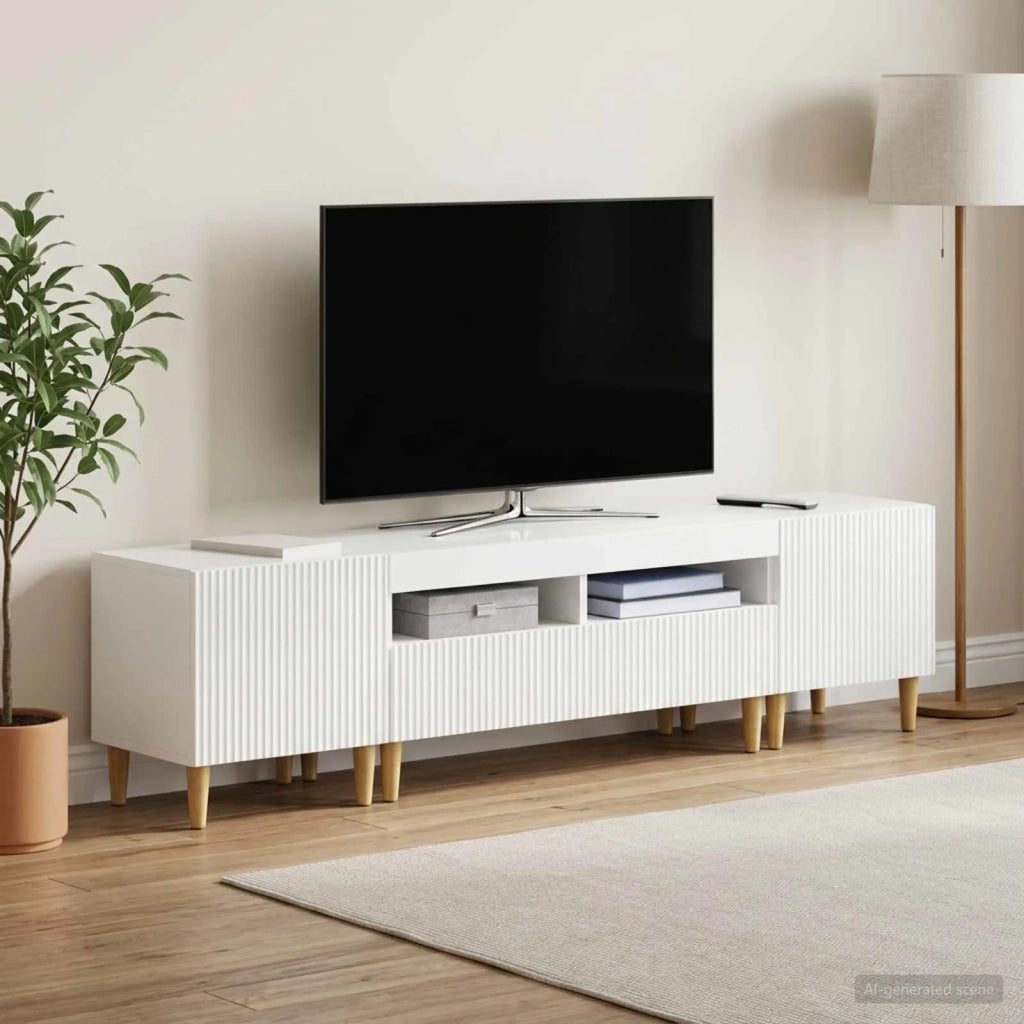Mobile TV LED a 5 pezzi Bianco Lucido Legno ingegnerizzato 3416600
