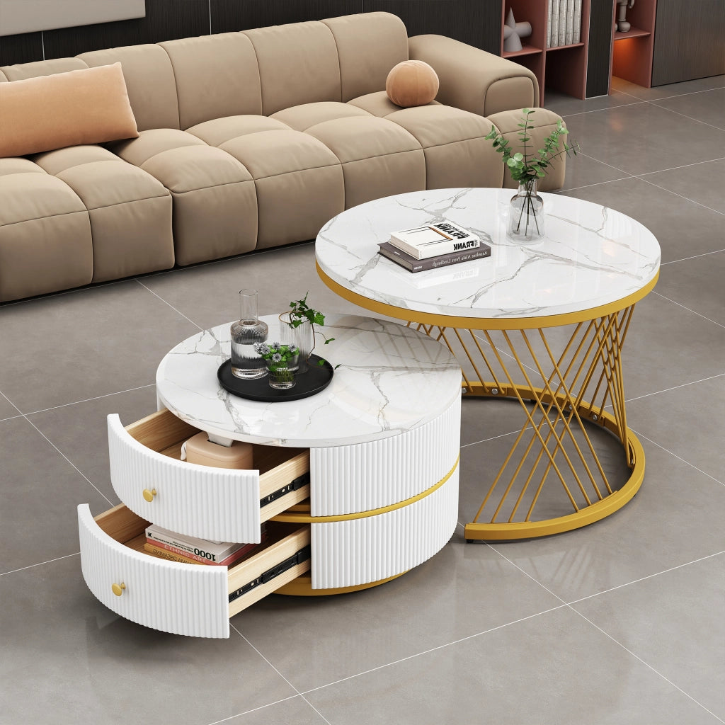 TAVOLO DA CAFFÈ Set da 2 pezzi rotondo 60x60x46 cm e 50x50x30,8 cm bianco