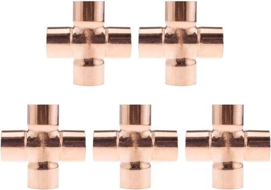 5 pezzi di connettori PVC a 22mm - Fitting per sanitari, climatizzazione e riscaldamento - Adatto per Union a 4 vie Cross - Colore bianco - Materiale PVC - Compatibile con diverse tubazioni