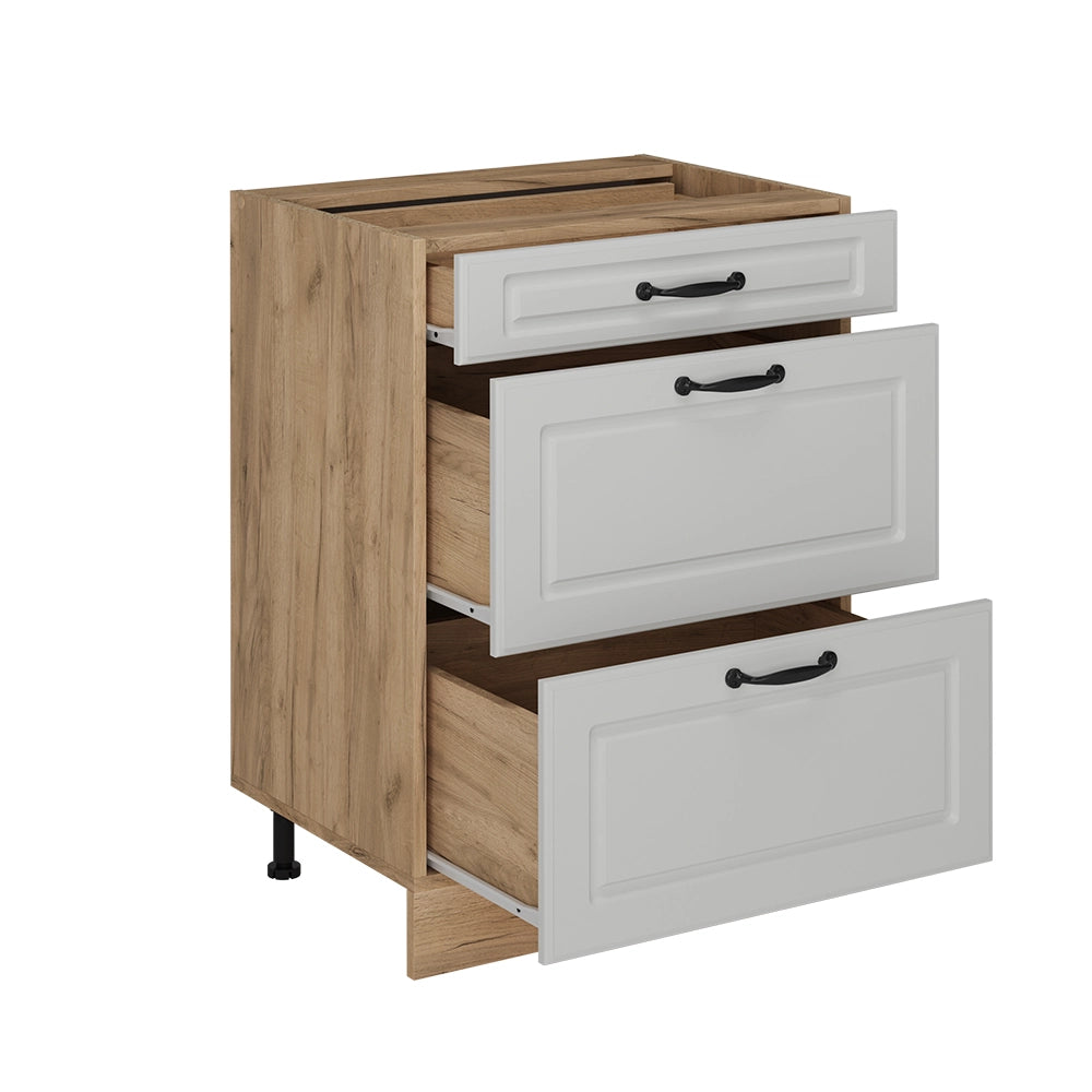 Vicco Mobiletto base per cucina Bianco casa di campagna 60 cm con cassetti, marmo AP