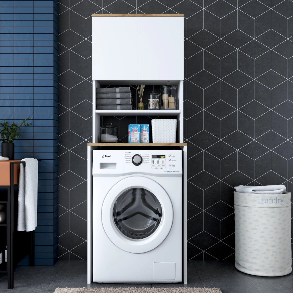 Mobile per lavatrice in legno "Kado" - 65 x 60 x 183 cm - Bianco