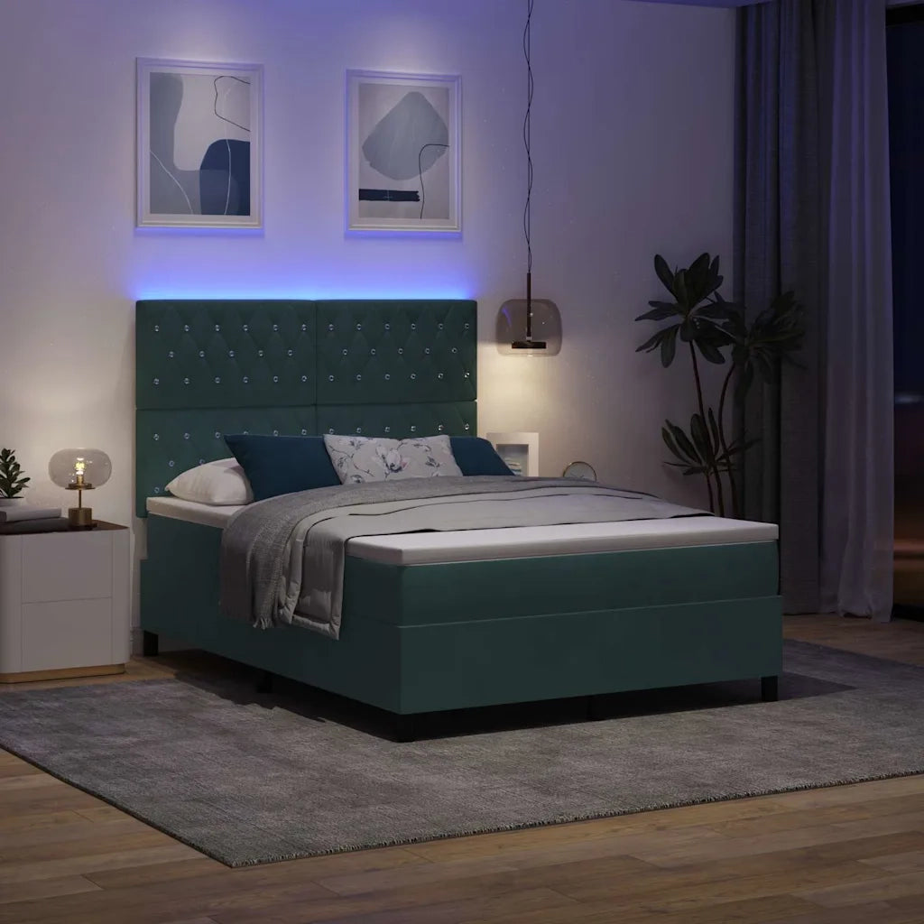 Letto a Sorgente LED Verde Scuro 140 x 190 cm Velluto 3343247