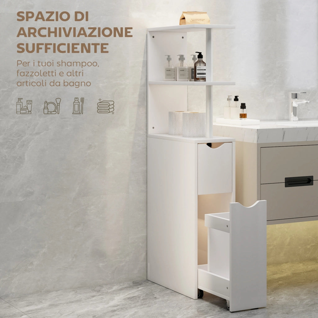 Colonna Bagno Salvaspazio 20x45x115 cm con 2 Cassetti e Ripiani Aperti in Legno Bianco