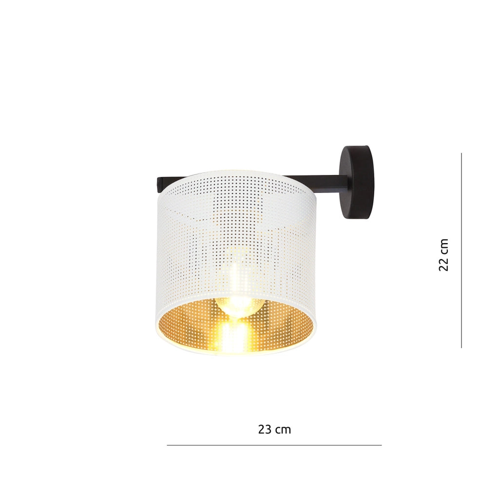 Applique Industrial 1 Luce Cigno In Acciaio Bianco E Paralume A Cilindro Oro
