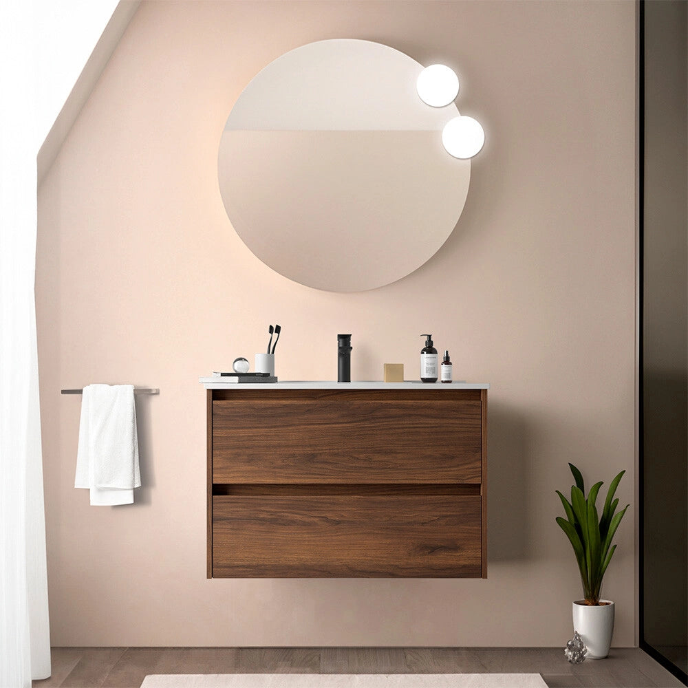 Mobile bagno sospeso 80 cm noce maya con lavabo ad incasso Gaya