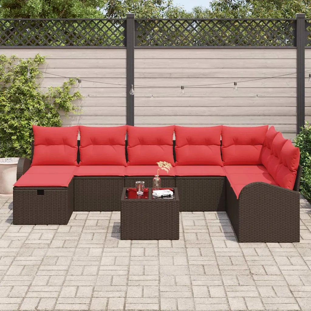 Set di divani con cuscino 9 pcs Marrone e Rosso polyrattan 3359143
