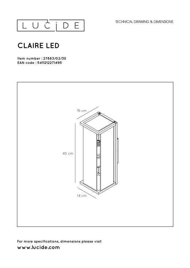 Applique esterna Lucide Claire-LED E27 IP54 nera 2 luci