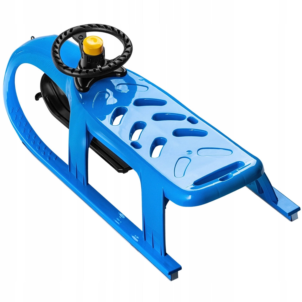 Slittino in plastica KADAX con volante per bambini, ideale per discese in montagna.