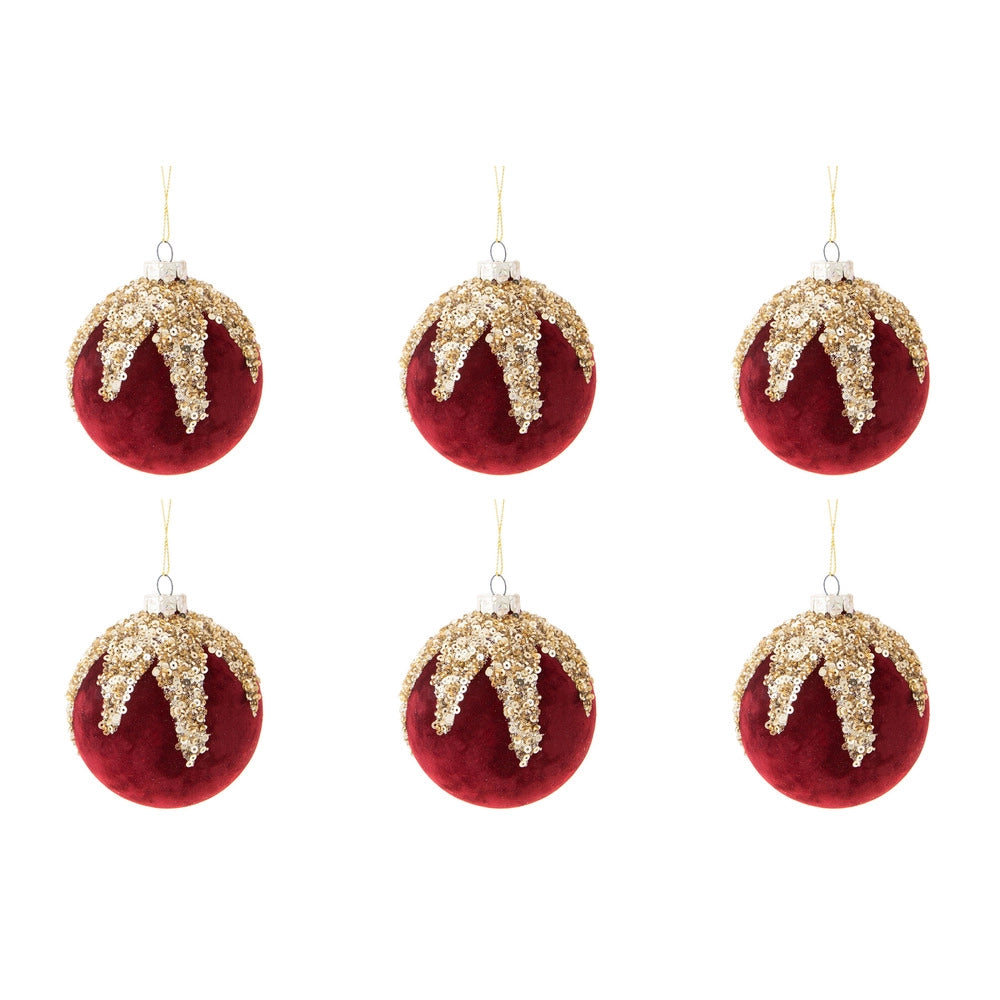 Palline di Natale in Velluto Rosso e Strass Oro Formato: 100 mm