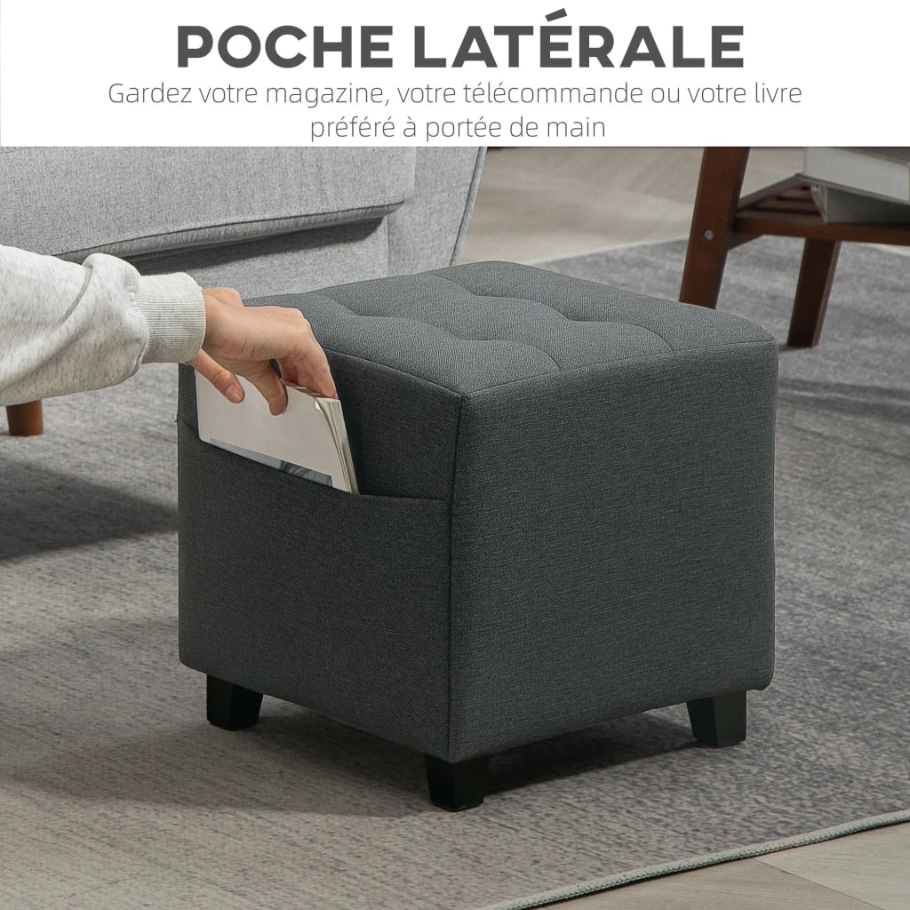 Pouf imbottito con tasca laterale ¨C zephmum ¨C grigio 35x35x35 cm