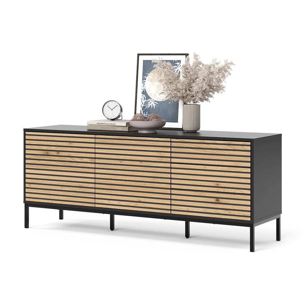 Lowboard Eliza Rovere dorato/Antracite 150 x 60 cm con 3 cassetti Vicco