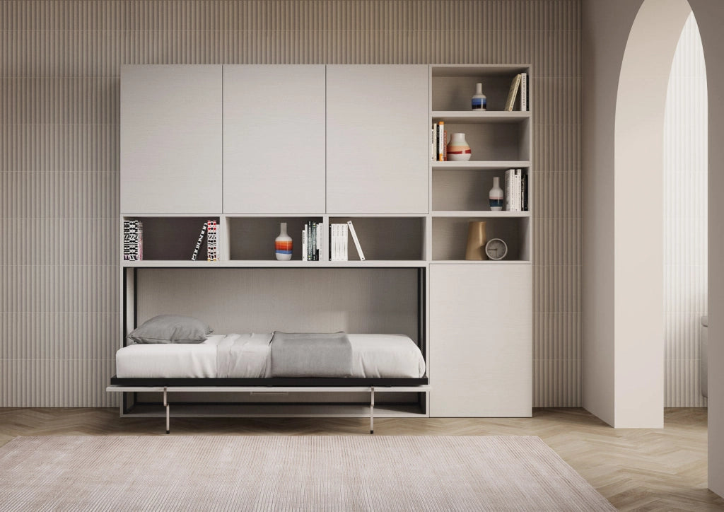 Letto Singolo a Scomparsa Composizione E Kando H226,7 Bianco Frassino