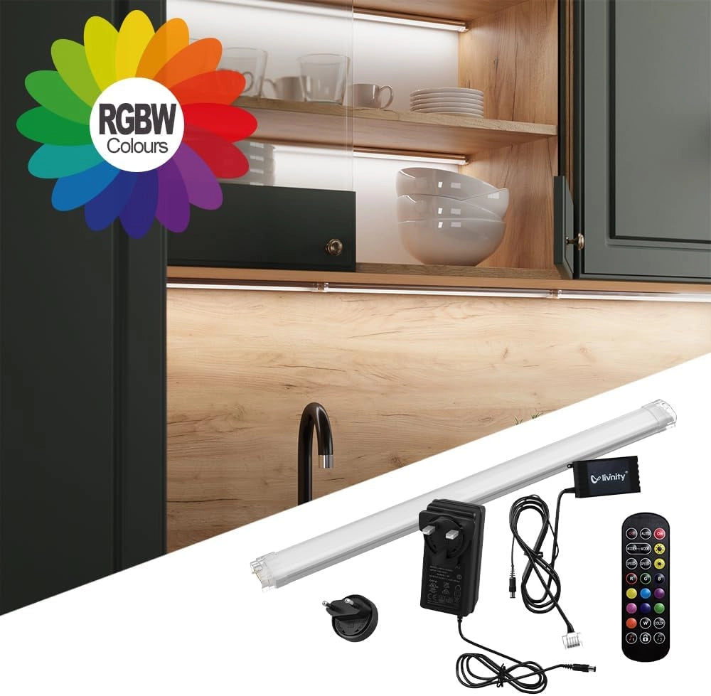 Mobile da cucina Raul Bianco lucido/Bianco 240 cm, PL Sonoma con striscia LED Vicco