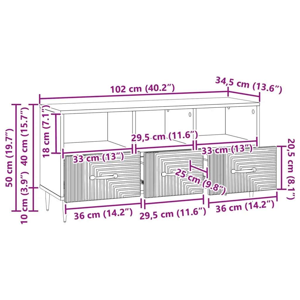 Mobile TV con cassetto-Credenza per TV Rovere Artigianale 102 x 34,5 x 50 cm 496465