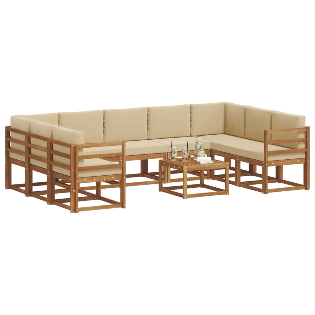 Set di divani da esterno con cuscino 10 pcs Naturale e Beige 3367006