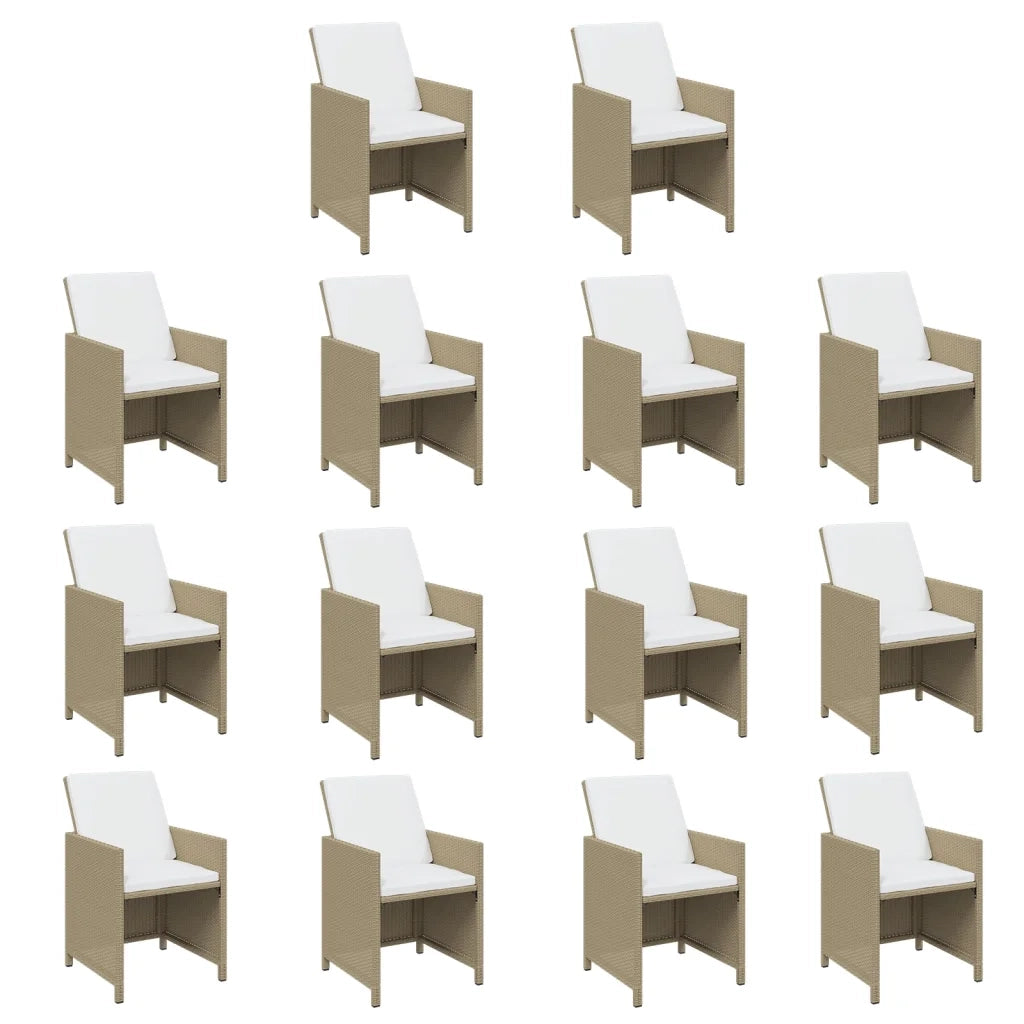Set da Pranzo da Giardino 15 pz con Cuscini Beige in Polyrattan 3095662