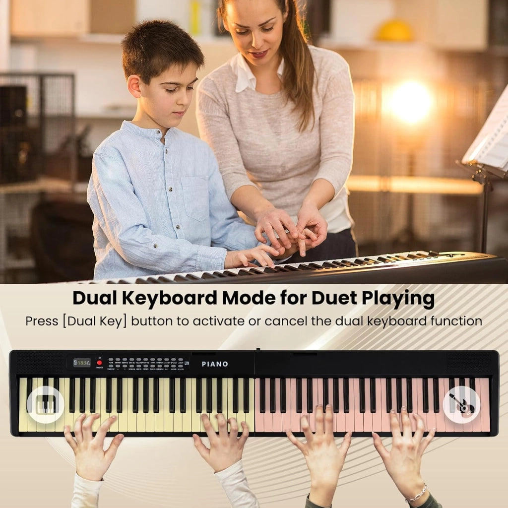 Pianoforte Digitale 88 Tasti Pieghevole, con 1000 Suoni, 1000 Ritmi & 150 Canzoni Demo, Tastiera Elettronica con Microfono, Pianola Facile da Trasportare con Borsa, Nero