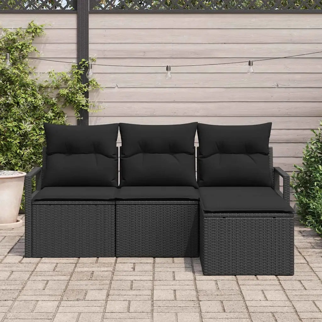 Set di divani con cuscino 4 pcs Nero polyrattan 3355002