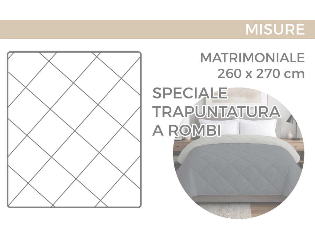 Trapuntino Piumino Estivo Primaverile 100gr/mq Leggero Disegno Lily - Matrimoniale - Grigio