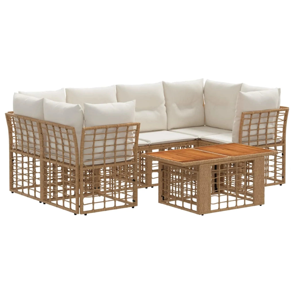 Set Divano da Giardino 7 pz Naturale e Bianco Crema polyrattan 3437836