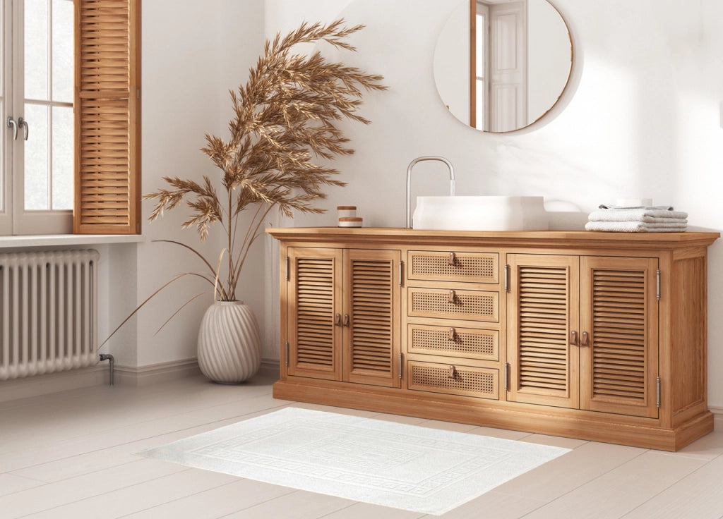 Tappeto Da Bagno Disegno Torino Colore Bianco - Par 3Pezzi - Bianco