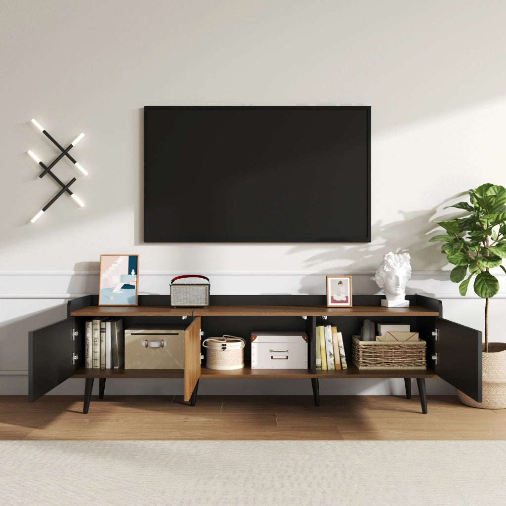 Cassettiera per TV nero e naturale in MDF e truciolare lunghezza 160 cm