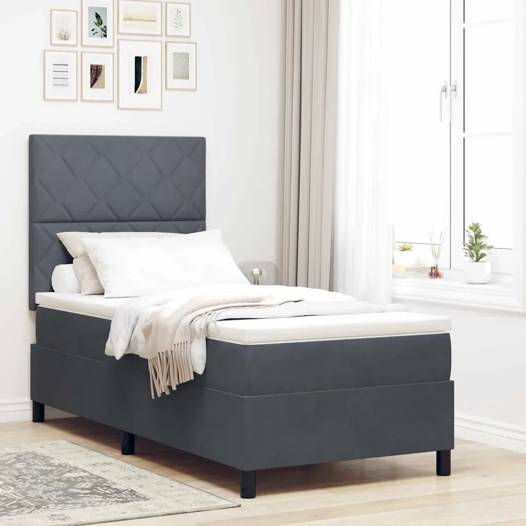 Letto a molle con testiera Grigio scuro 90 x 190 cm Velluto 3339867