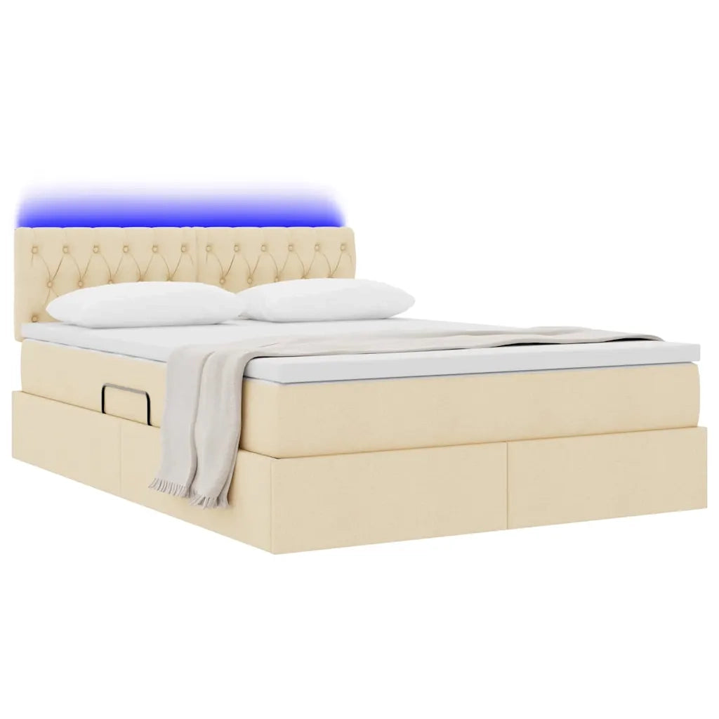 Letto con contenitore e LED con led Crema 140 x 190 cm Tessuto 3371209