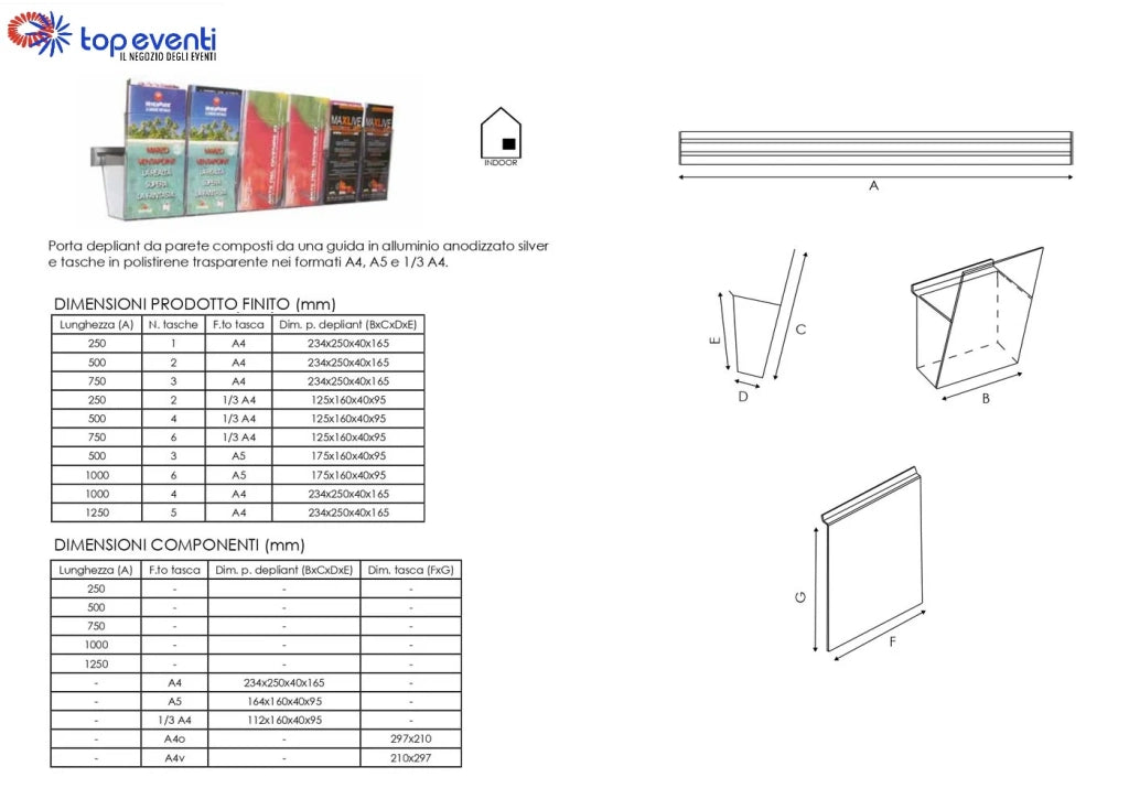 Portadepliant in plexi con barra 1 vaschetta A4
